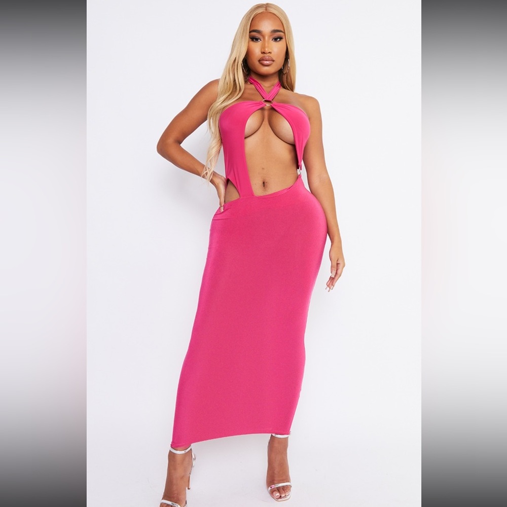 Hot Pink PrettyLittleThing Cut Out Maxi Dress